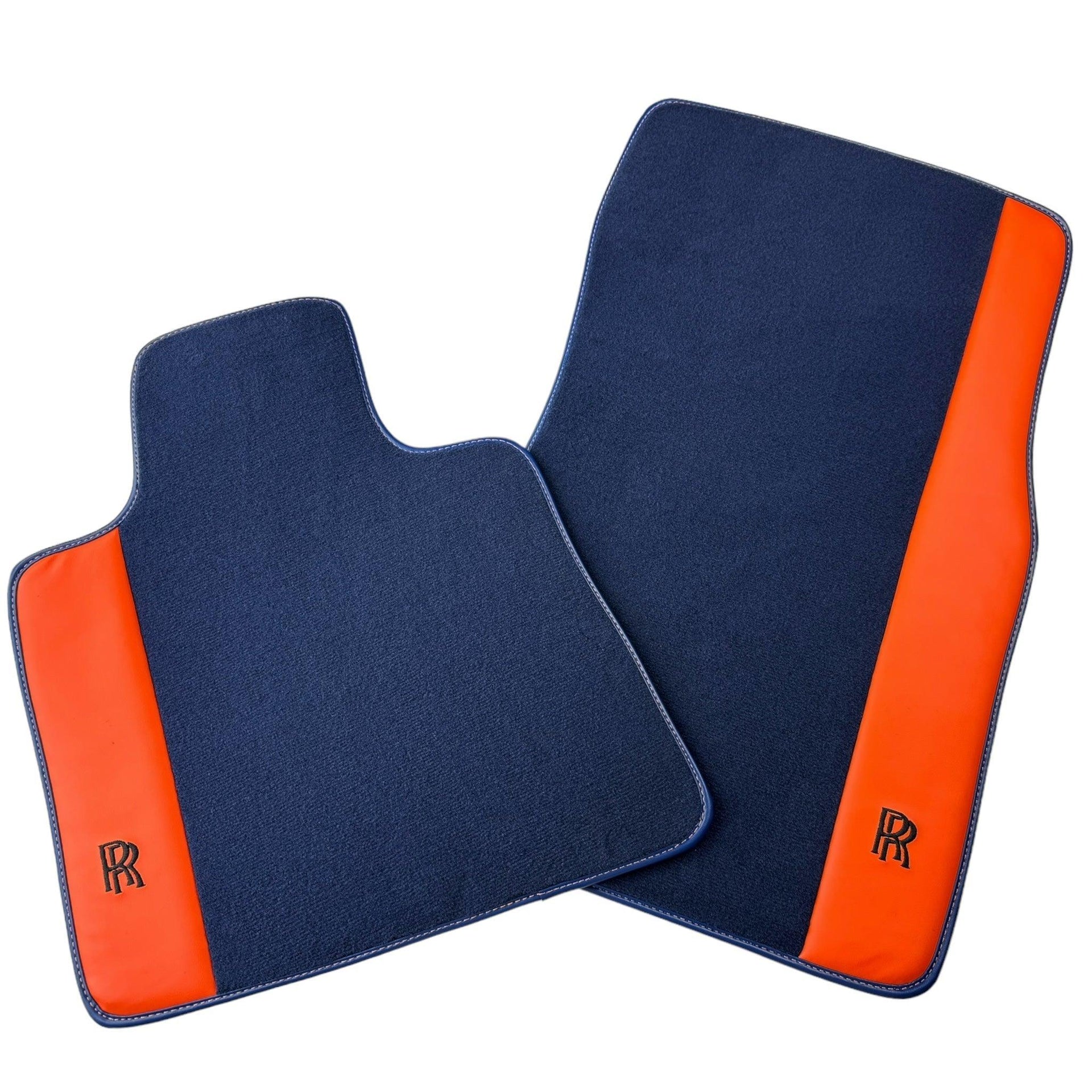 Dark Blue Floor Mats for Rolls Royce Cullinan with Orange Leather - AutoWin