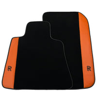 Black Floor Mats for Rolls Royce Cullinan with Orange Leather - AutoWin