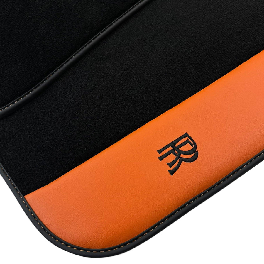 Black Floor Mats for Rolls Royce Ghost Series I (2010–2020) with Orange Leather - AutoWin