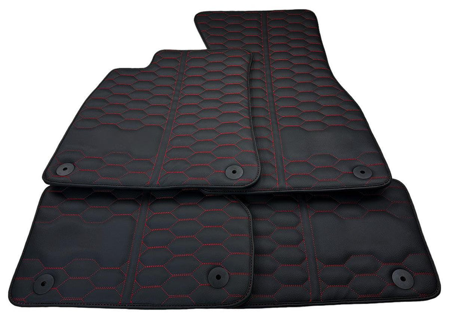 Customizable Black Leather Floor Mats for Audi RS Q3 (2013-2024) Red Stitching - AutoWin