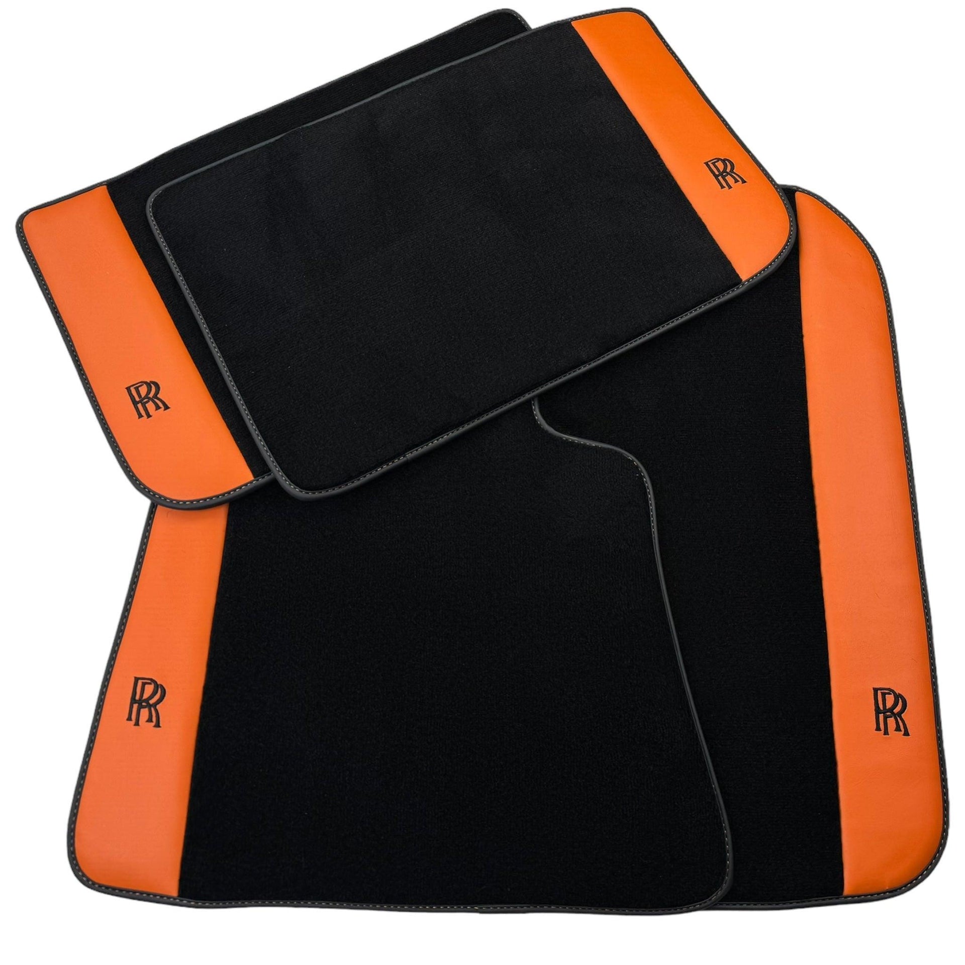 Black Floor Mats for Rolls Royce Cullinan with Orange Leather - AutoWin