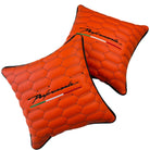 Orange Leather Pillows Performante Set of 2 with Black Sewing - AutoWin