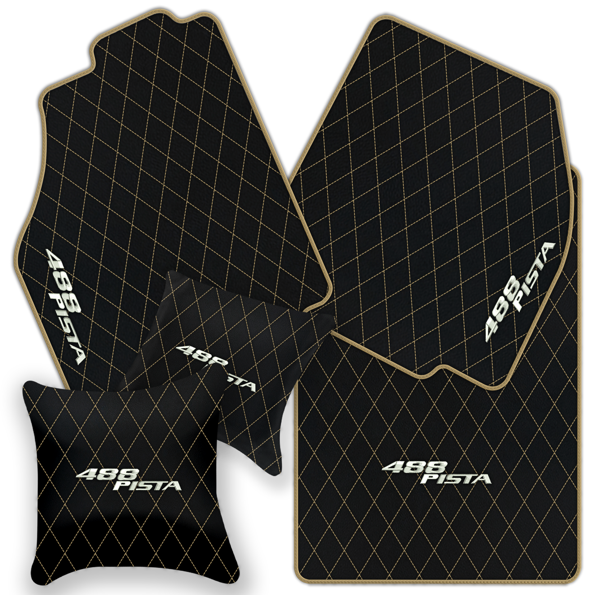 Luxury Black Leather Floor Mats for Ferrari 488 GTB (2016-2022)