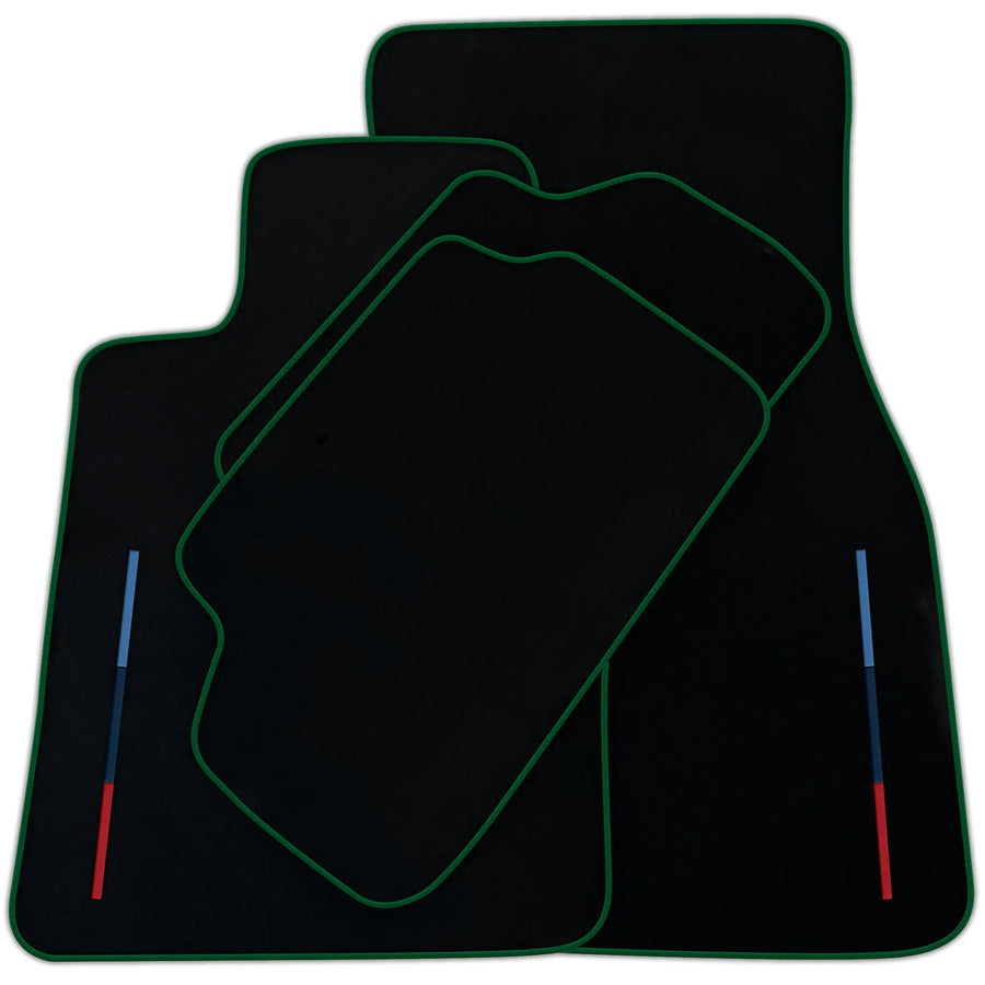 Black Floor Mats For BMW Gran Tourer F46 (2015-2022) 7 Seats With 3 Color Stripes Tailored Set Perfect Fit | Various Trim Colors