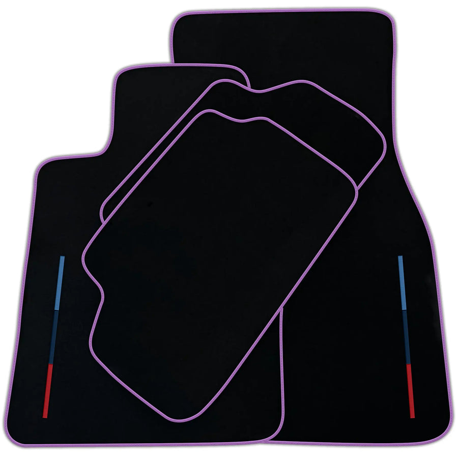 Black Floor Mats For BMW Gran Tourer F46 (2015-2022) 7 Seats With 3 Color Stripes Tailored Set Perfect Fit | Various Trim Colors