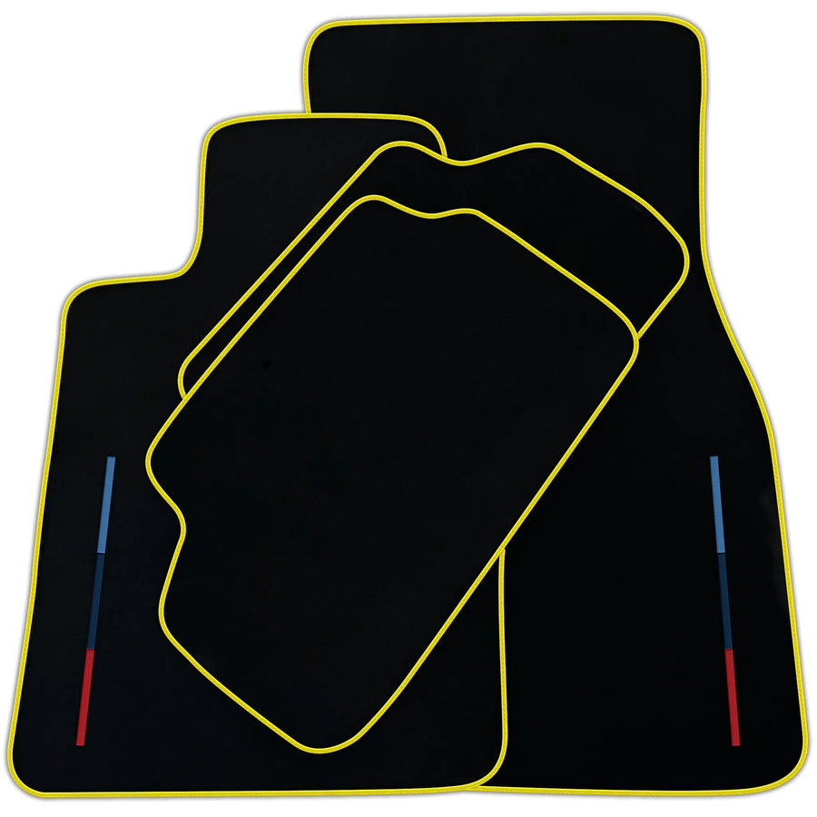 Black Floor Mats For BMW Gran Tourer F46 (2015-2022) 7 Seats With 3 Color Stripes Tailored Set Perfect Fit | Various Trim Colors