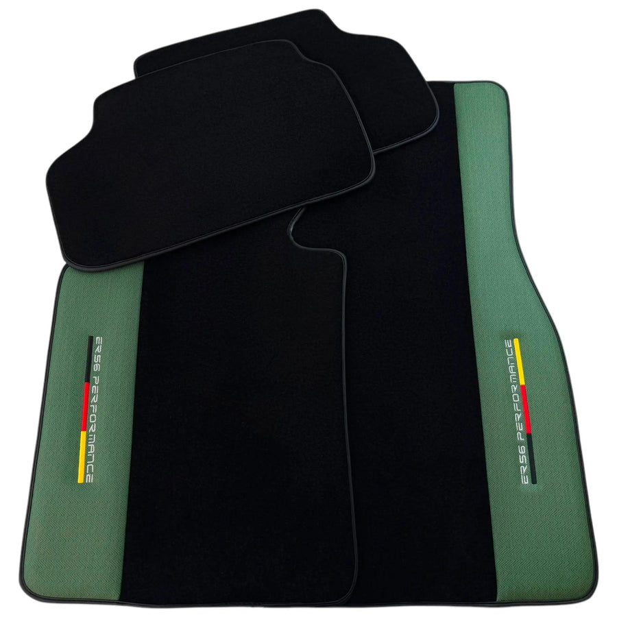 Black Floor Mats for BMW G61 (2023-2026) Touring with Green Leather ER56 Performance