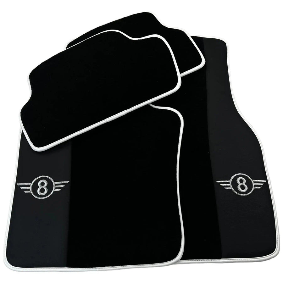Black Floor Mats for Mini Cabrio F57 Convertible (2016-2023) with Leather | White Trim - AutoWin