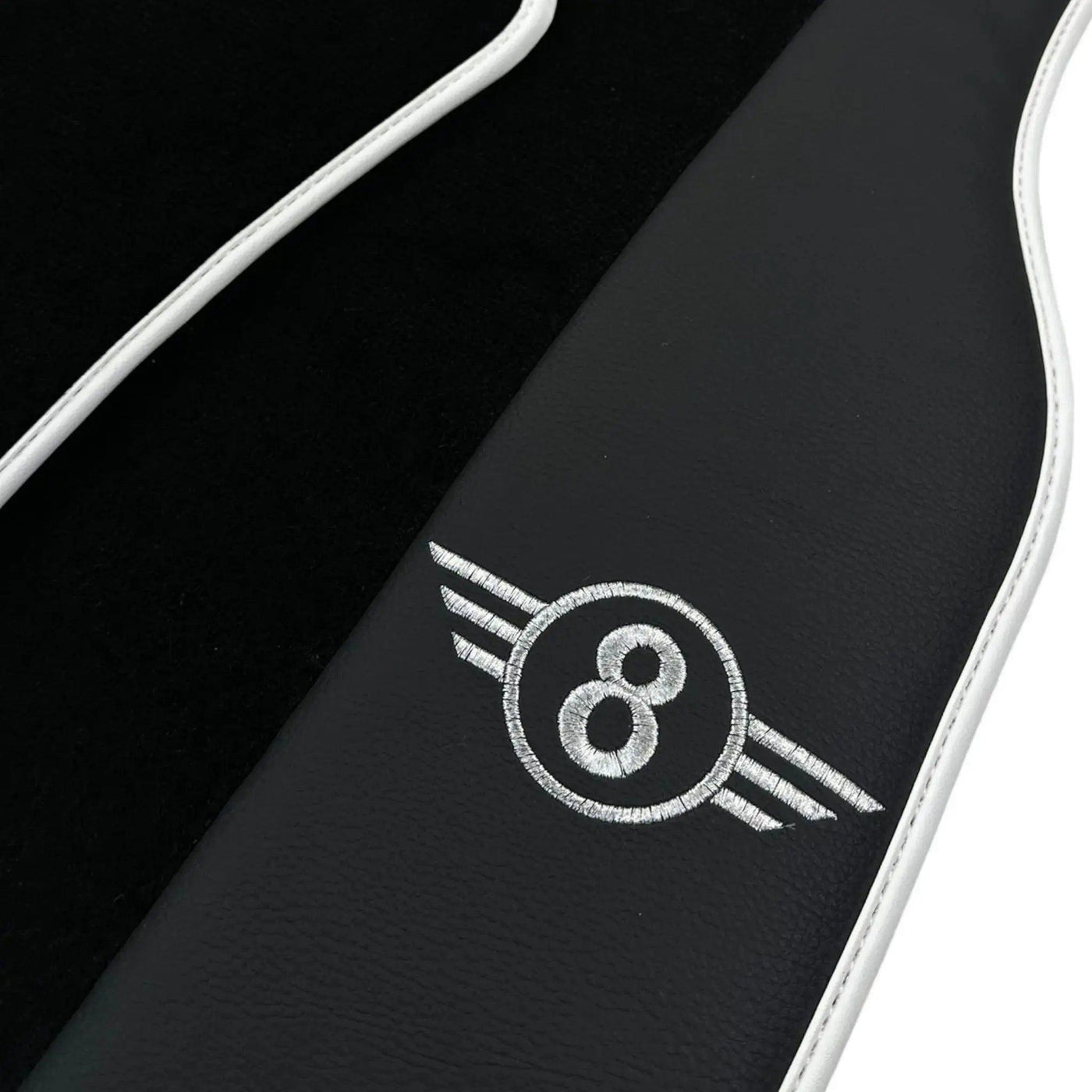 Black Floor Mats for Mini Cabrio F57 Convertible (2016-2023) with Leather | White Trim - AutoWin