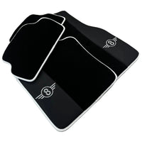 Black Floor Mats for Mini Cabrio R56 Convertible (2009-2016) with Leather | White Trim - AutoWin