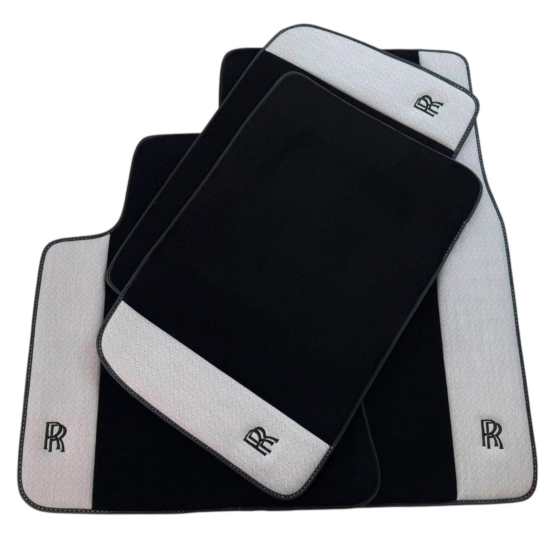 Black Floor Mats for Rolls Royce Cullinan (2018–2025) with Gray Leather Borders