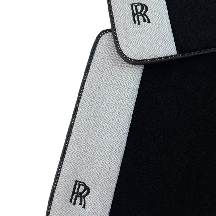 Black Floor Mats for Rolls Royce Cullinan (2018–2025) with Gray Leather Borders