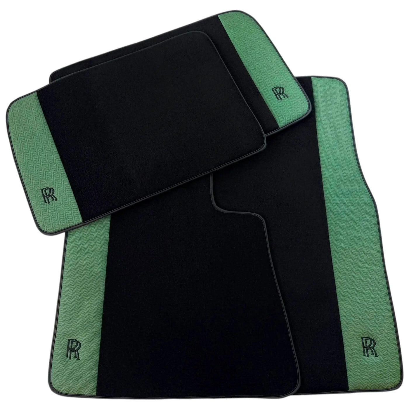 Black Floor Mats for Rolls Royce Ghost Series I (2010-2020) with Green Leather