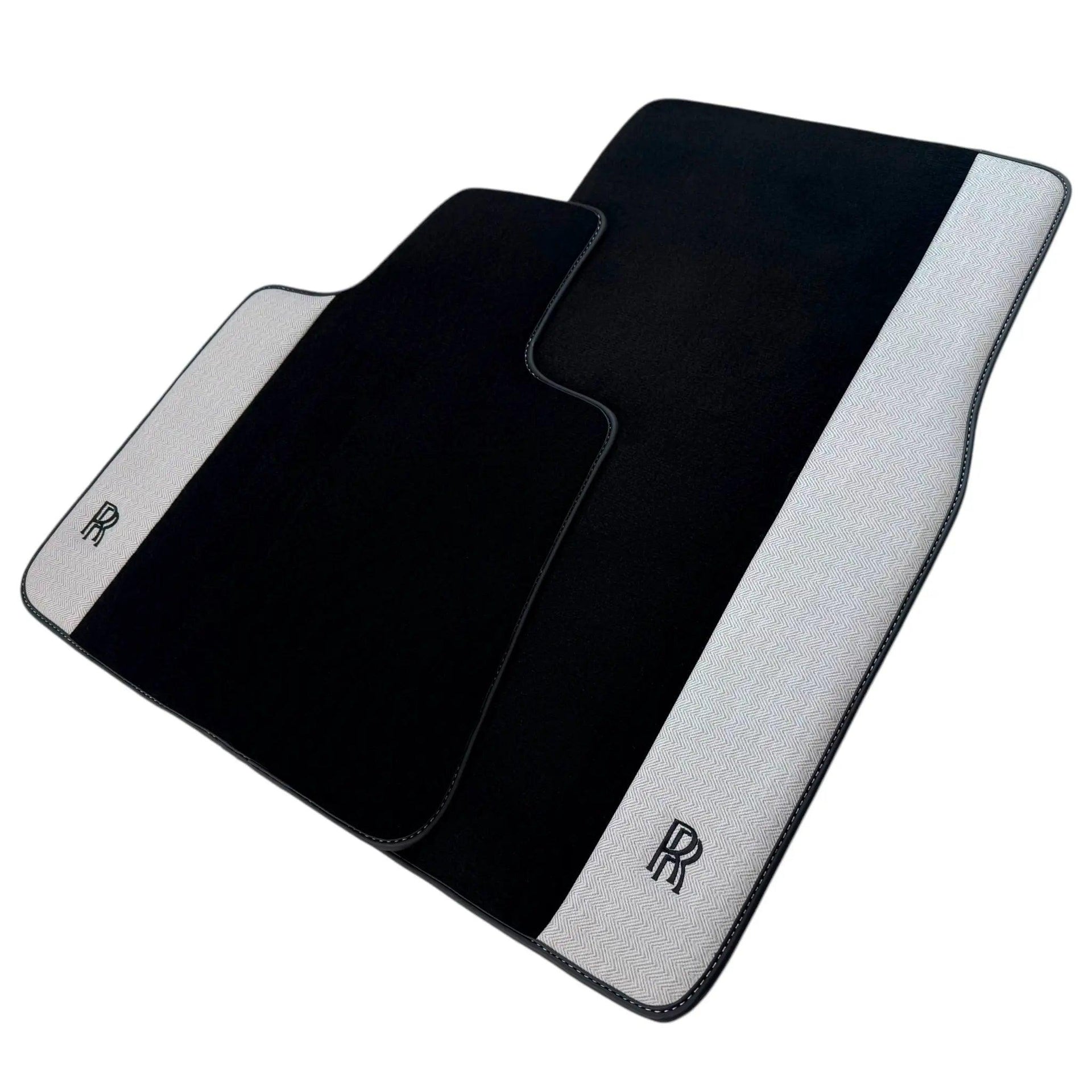 Black Floor Mats for Rolls Royce Ghost Series II (2021-2024) with Gray Leather Borders