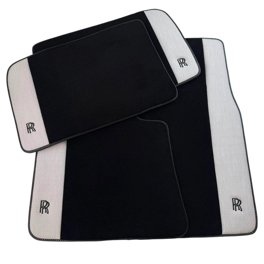 Black Floor Mats for Rolls Royce Phantom Drophead Coupe (2007-2016) with Gray Leather Borders