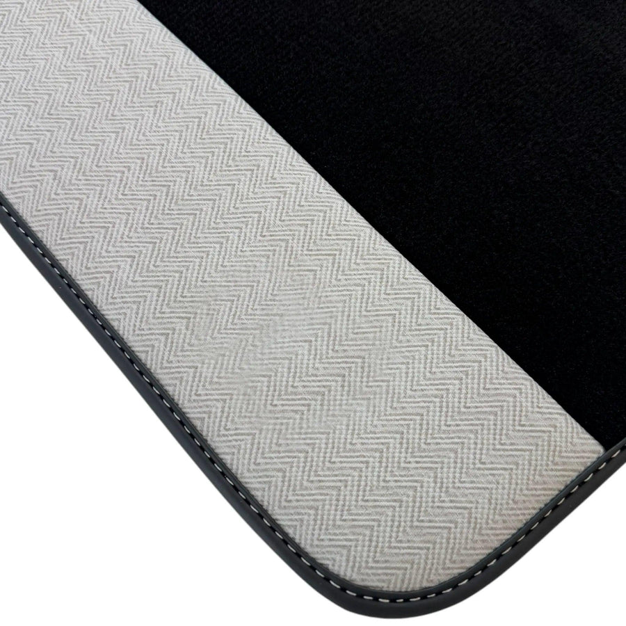 Black Floor Mats for Rolls Royce Phantom Sedan (2003-2016) with Gray Leather Borders