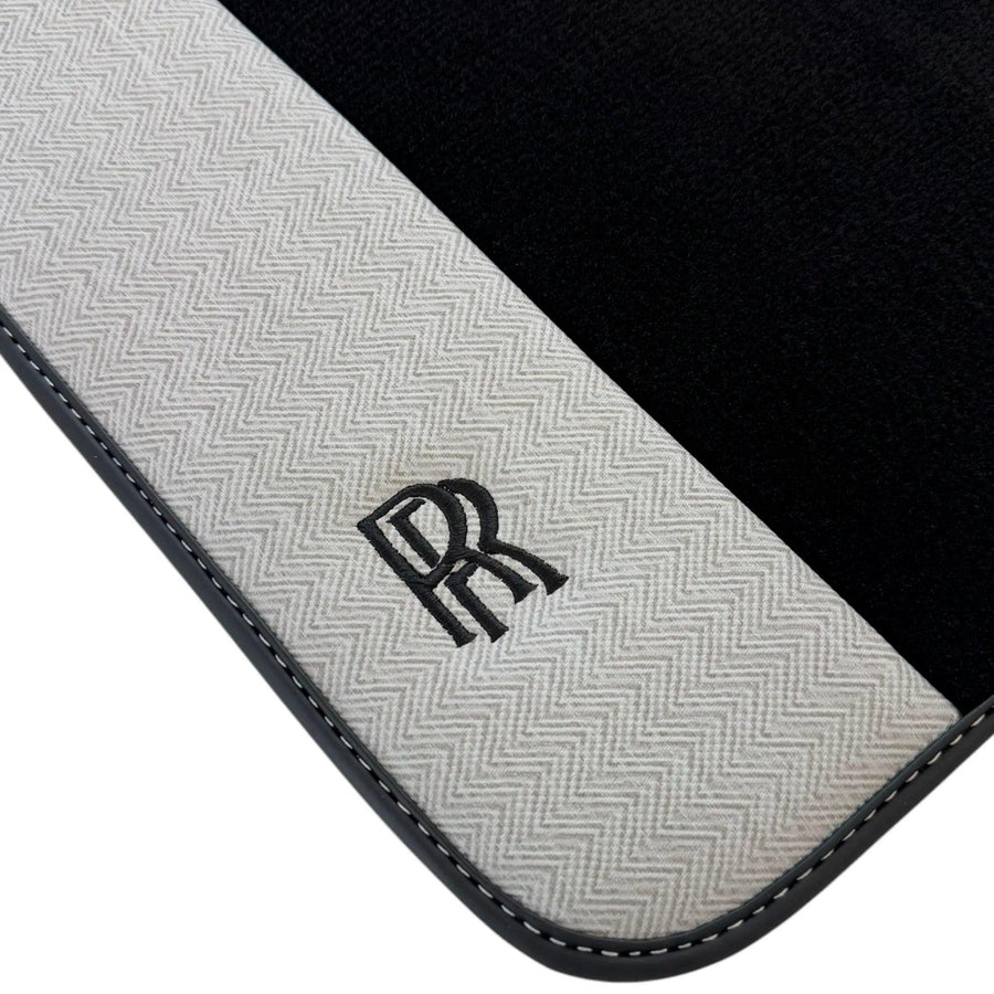 Black Floor Mats for Rolls Royce Phantom Sedan (2003-2016) with Gray Leather Borders