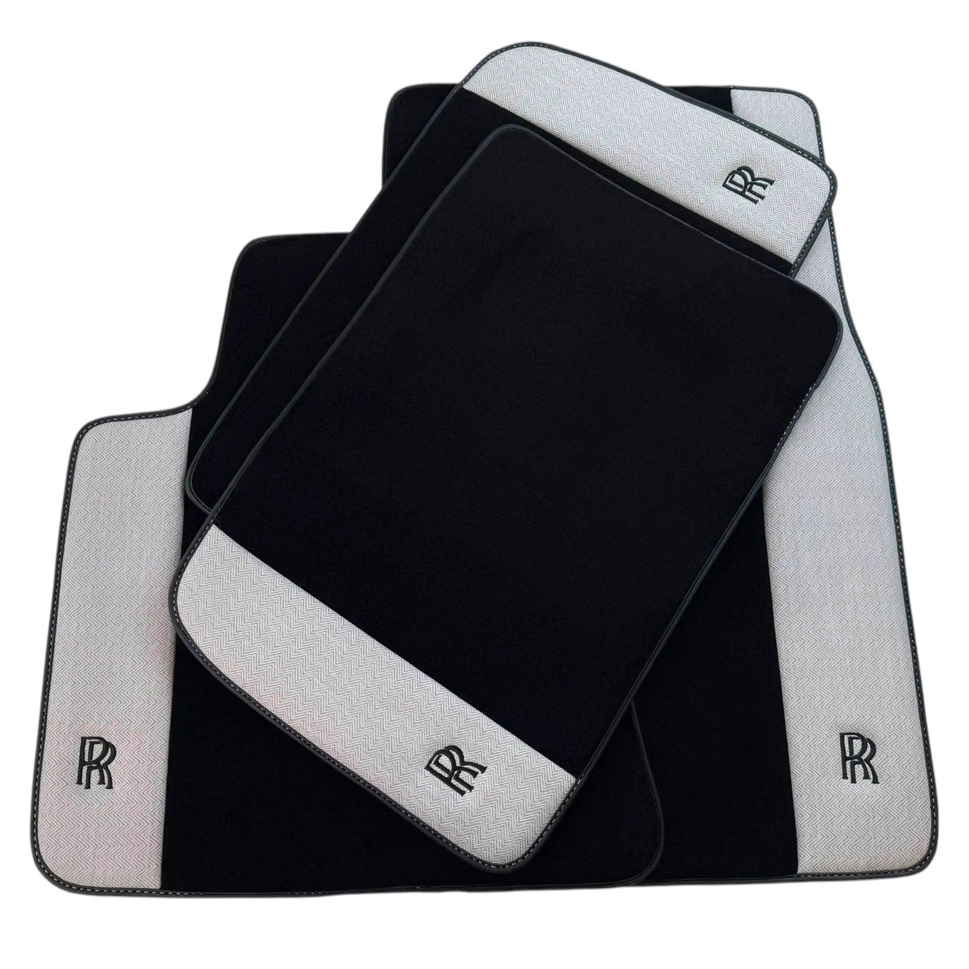 Black Floor Mats for Rolls Royce Shadow (1965-1977) with Gray Leather Borders