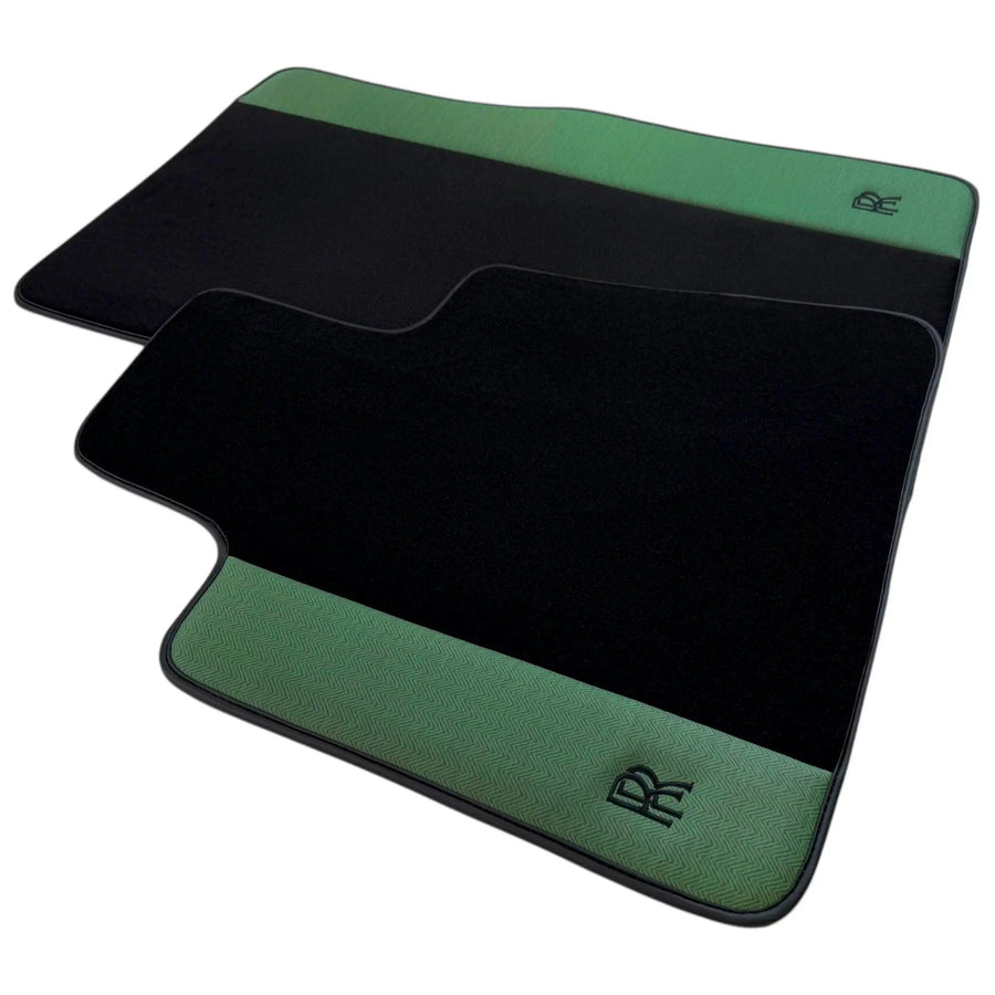 Black Floor Mats for Rolls Royce Shadow (1965-1977) with Green Leather