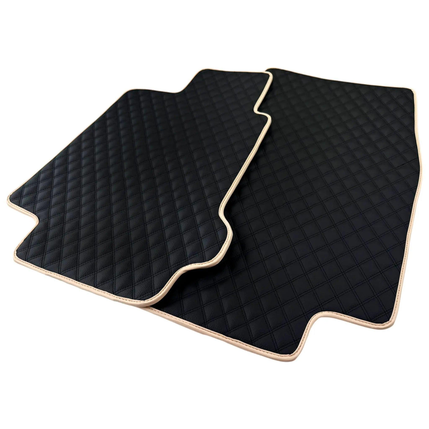 Black Stitched Leather Floor Mats for Maserati GranCabrio Sport (2011-2019) | Beige Trim - AutoWin