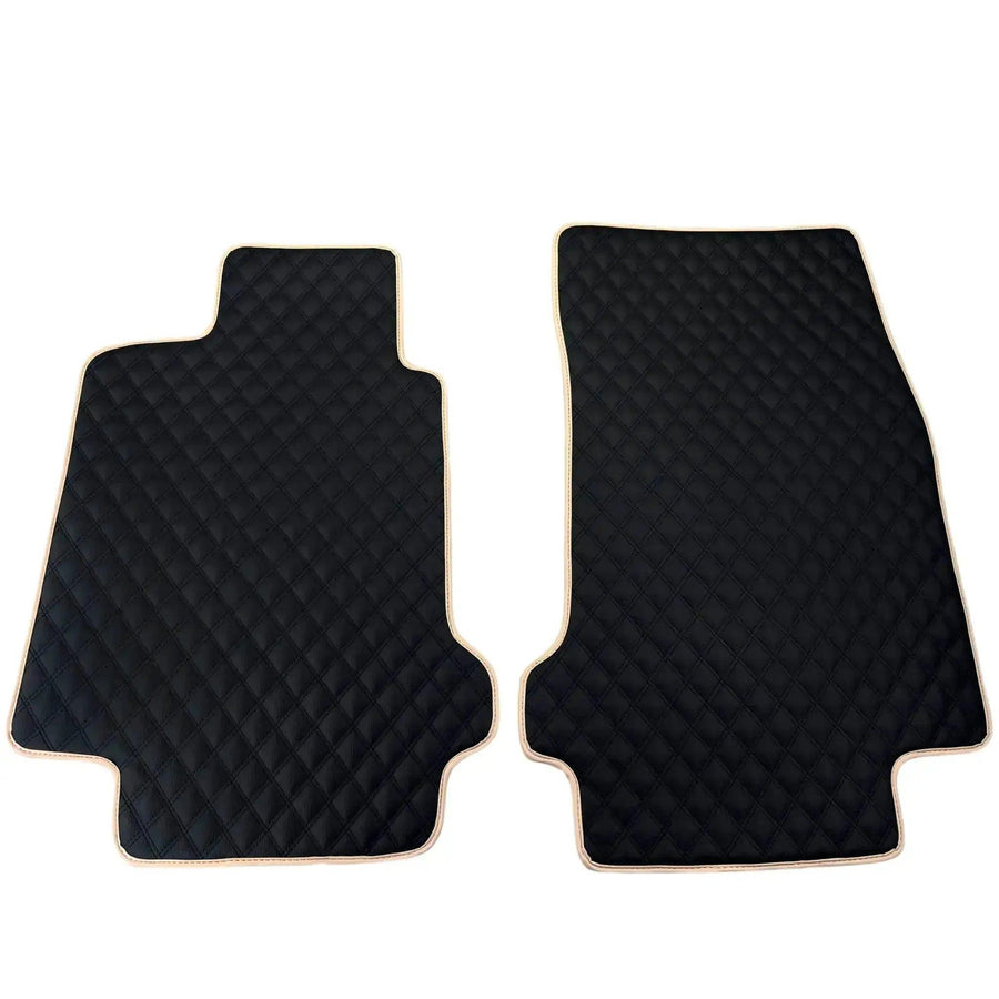 Black Stitched Leather Floor Mats for Maserati GranTurismo MC Stradale (2011-2015) | Beige Trim - AutoWin