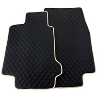 Black Stitched Leather Floor Mats for Maserati GranTurismo MC (2009-2010) | Beige Trim - AutoWin
