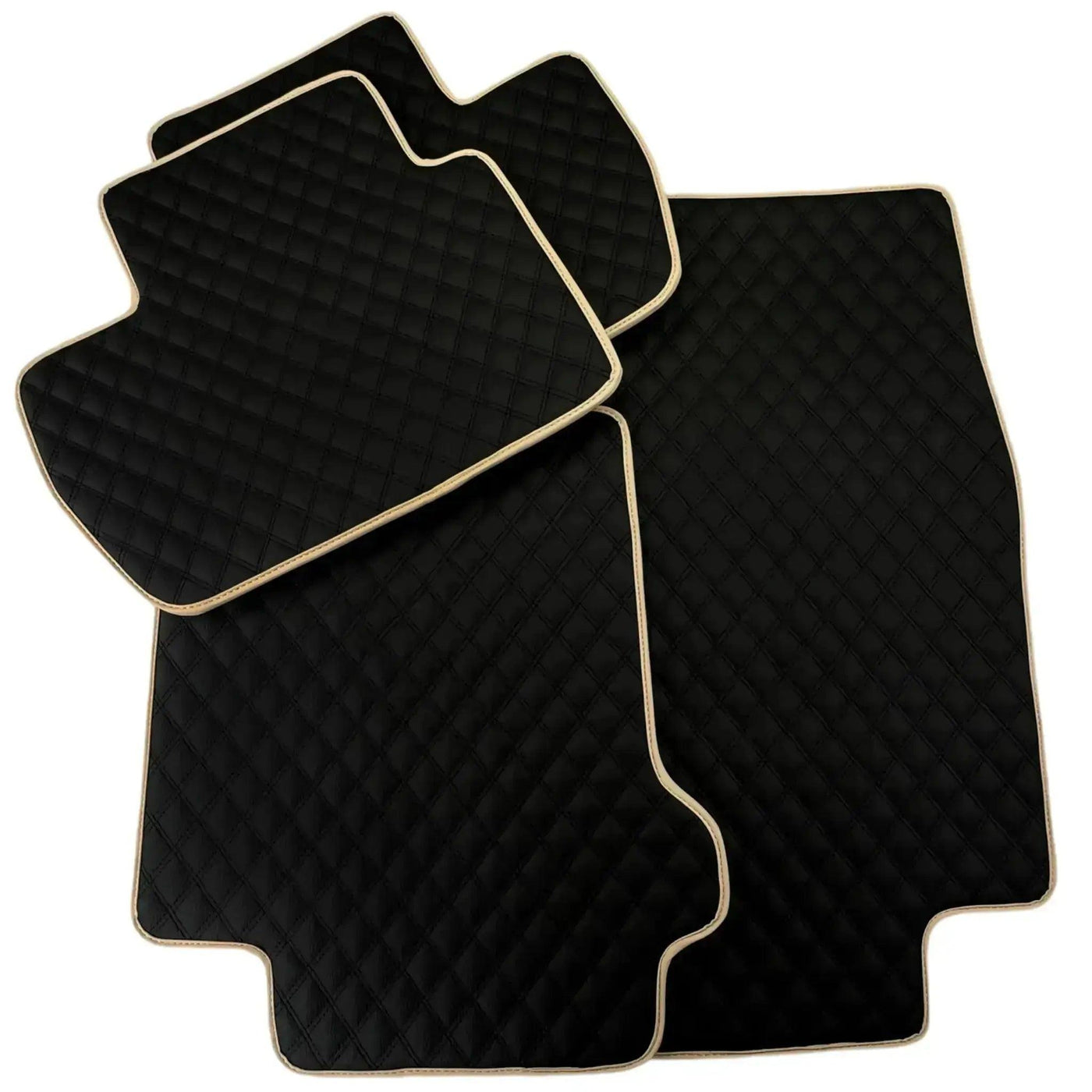 Black Stitched Leather Floor Mats for Maserati GranTurismo Sport (2012-2019) | Beige Trim - AutoWin