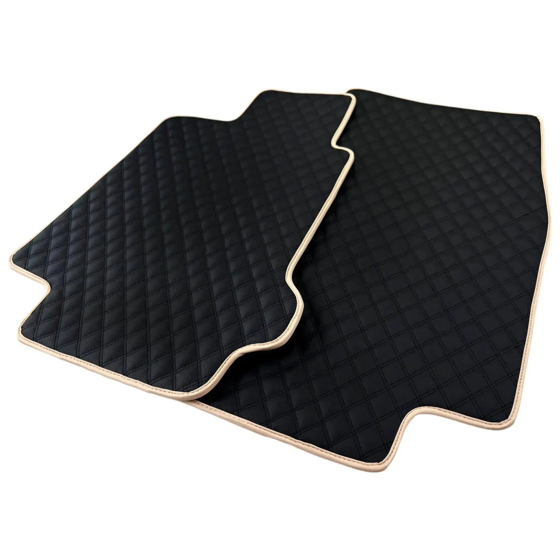 Black Stitched Leather Floor Mats for Maserati GranTurismo Sportline (2009-2019) | Beige Trim - AutoWin