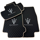 Black Stitched Leather Floor Mats with Logo for Maserati GranCabrio MC (2013-2019) | Beige Trim - AutoWin