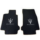 Black Stitched Leather Floor Mats with Logo for Maserati GranCabrio MC (2013-2019) | Beige Trim - AutoWin