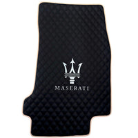 Black Stitched Leather Floor Mats with Logo for Maserati GranCabrio MC (2013-2019) | Beige Trim - AutoWin