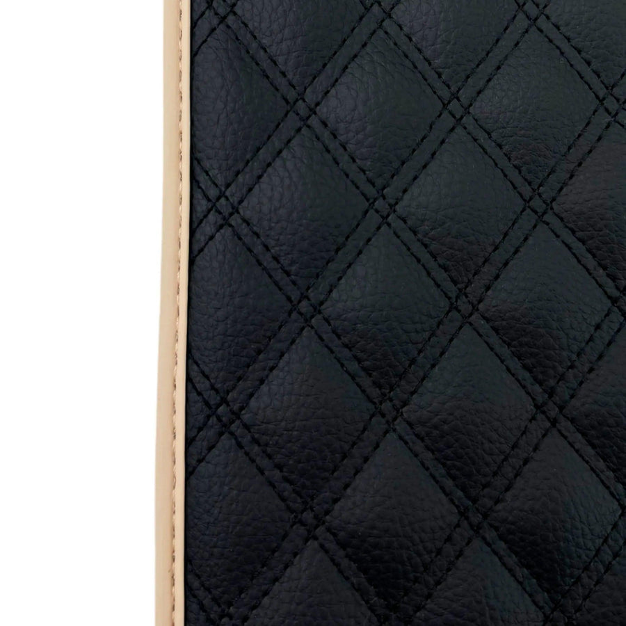 Black Stitched Leather Floor Mats with Logo for Maserati GranCabrio MC (2013-2019) | Beige Trim - AutoWin