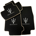 Black Stitched Leather Floor Mats with Logo for Maserati GranTurismo MC Stradale (2011-2015) | Beige Trim - AutoWin