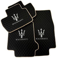 Black Stitched Leather Floor Mats with Logo for Maserati GranTurismo MC Stradale (2011-2015) | Beige Trim - AutoWin