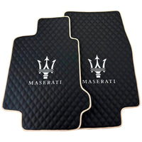 Black Stitched Leather Floor Mats with Logo for Maserati GranTurismo MC Stradale (2011-2015) | Beige Trim - AutoWin