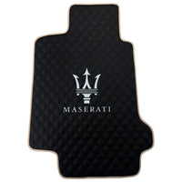 Black Stitched Leather Floor Mats with Logo for Maserati GranTurismo MC (2009-2010) | Beige Trim - AutoWin