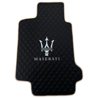 Black Stitched Leather Floor Mats with Logo for Maserati GranTurismo MC (2009-2010) | Beige Trim - AutoWin