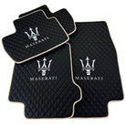Black Stitched Leather Floor Mats with Logo for Maserati GranTurismo Sport (2012-2019) | Beige Trim - AutoWin