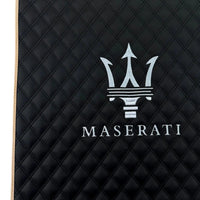 Black Stitched Leather Floor Mats with Logo for Maserati GranTurismo Sport (2012-2019) | Beige Trim - AutoWin