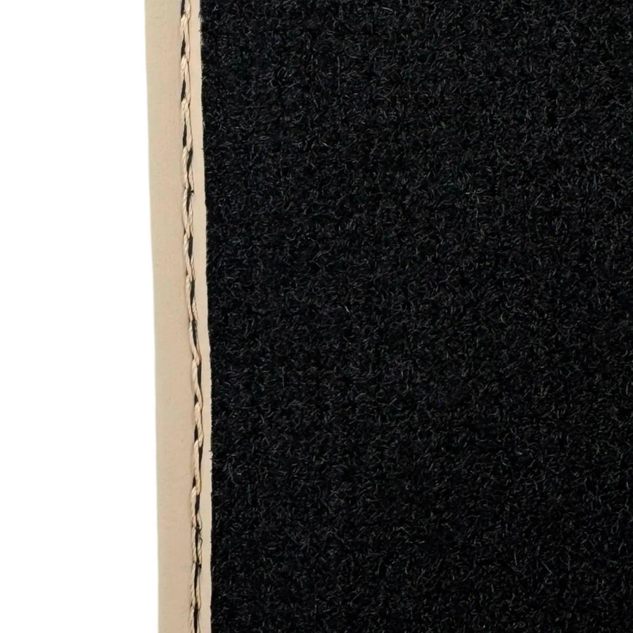 Black Stitched Leather Floor Mats with Logo for Maserati GranTurismo Sport (2012-2019) | Beige Trim - AutoWin