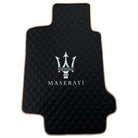 Black Stitched Leather Floor Mats with Logo for Maserati GranTurismo Sport (2012-2019) | Beige Trim - AutoWin