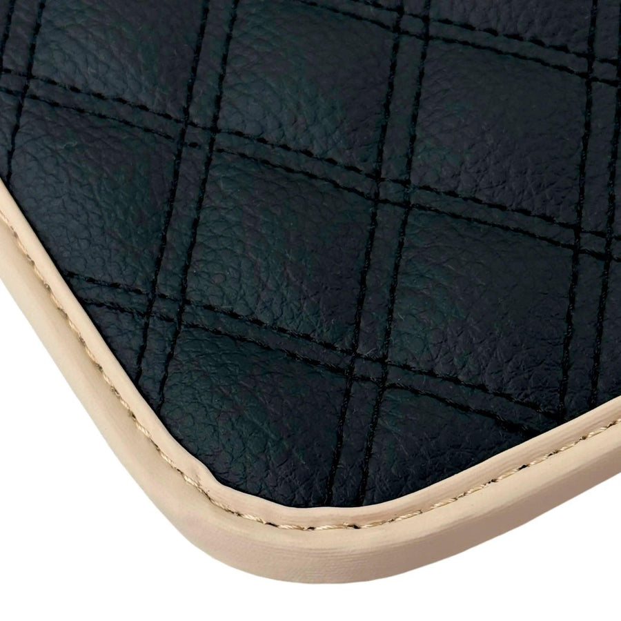 Black Stitched Leather Floor Mats with Logo for Maserati GranTurismo Sport (2012-2019) | Beige Trim - AutoWin