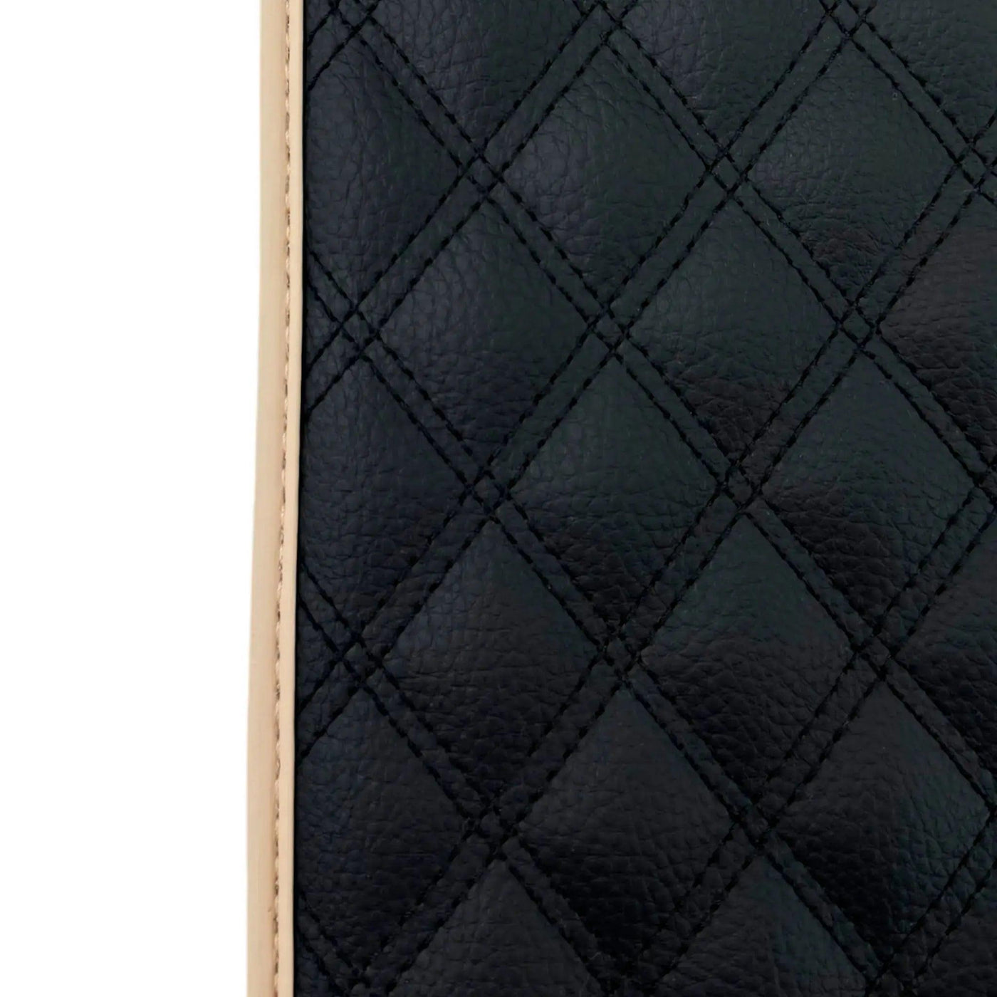 Black Stitched Leather Floor Mats with Logo for Maserati GranTurismo Sportline (2009-2019) | Beige Trim - AutoWin