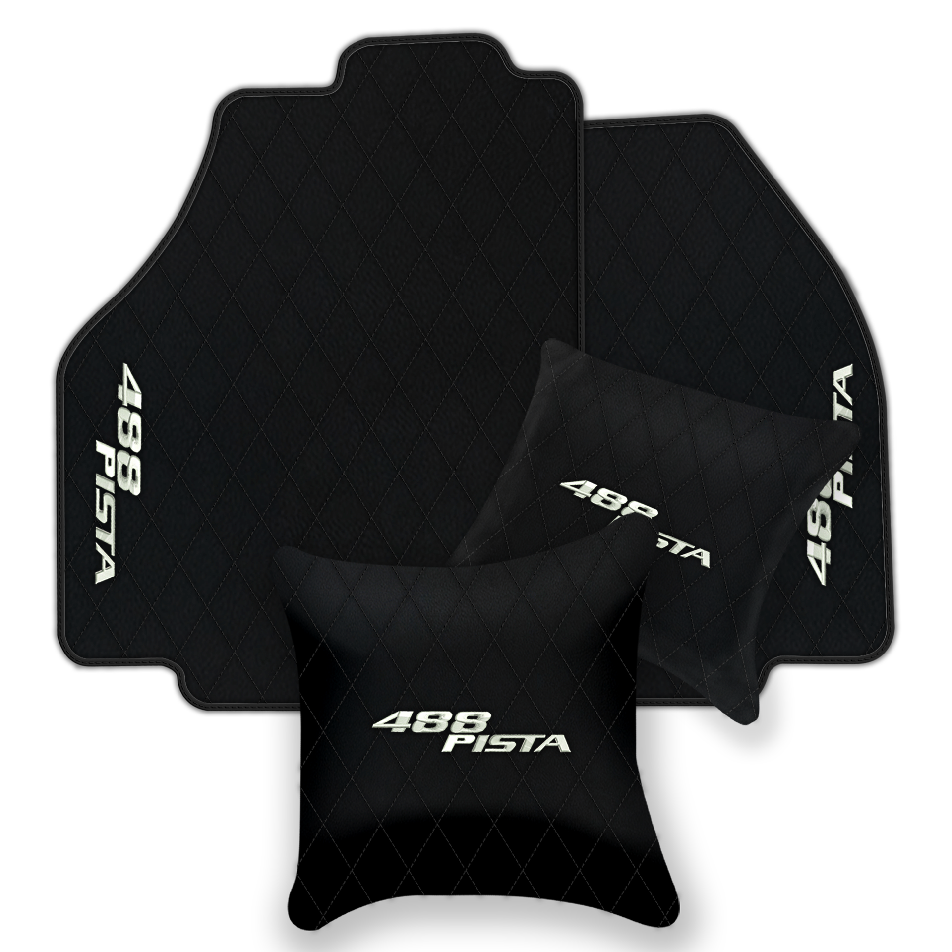 Luxury Black Leather Floor Mats for Ferrari 488 GTB (2016-2022)