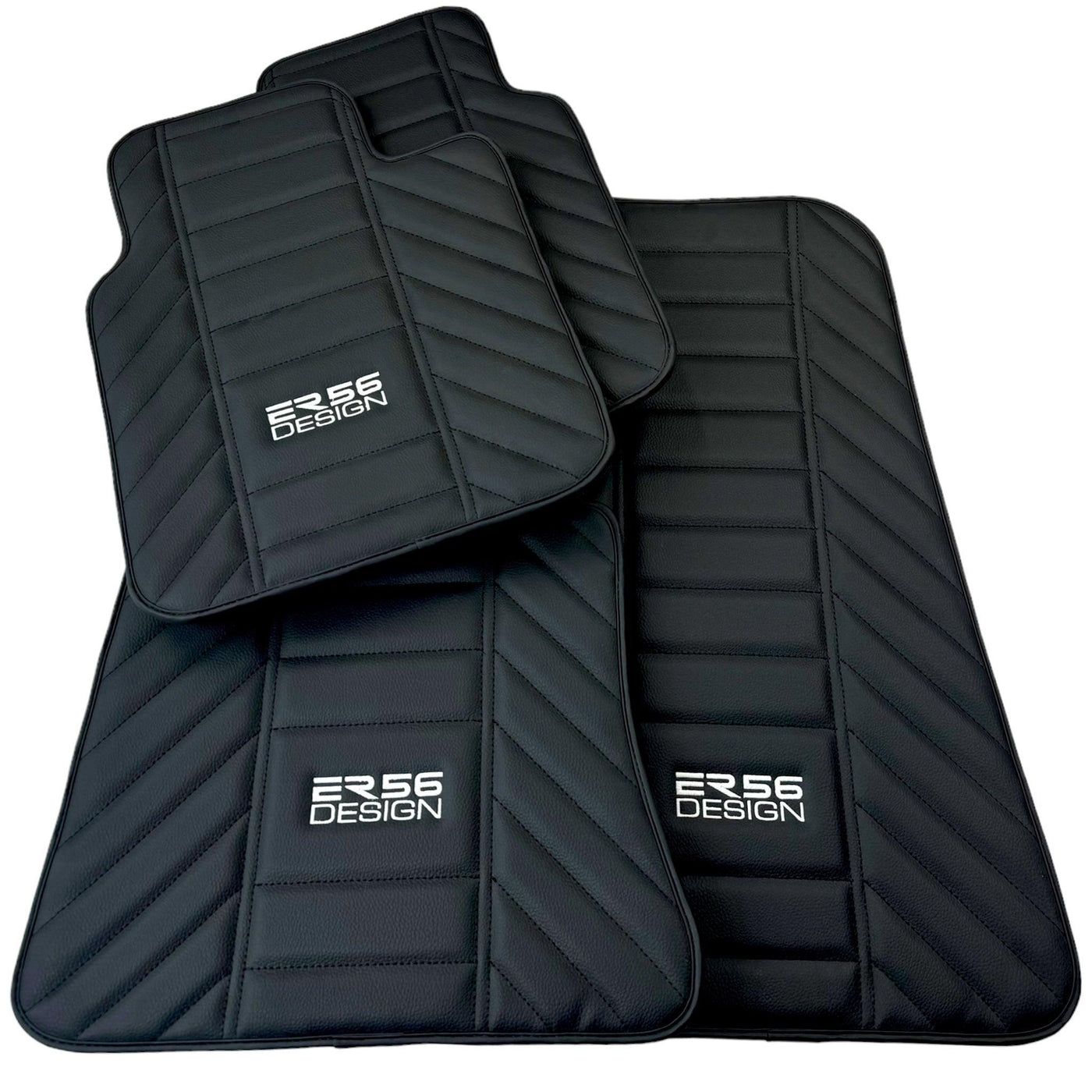 Black Leather Floor Mats for Rolls Royce Black Badge Wraith ER56 Design - AutoWin