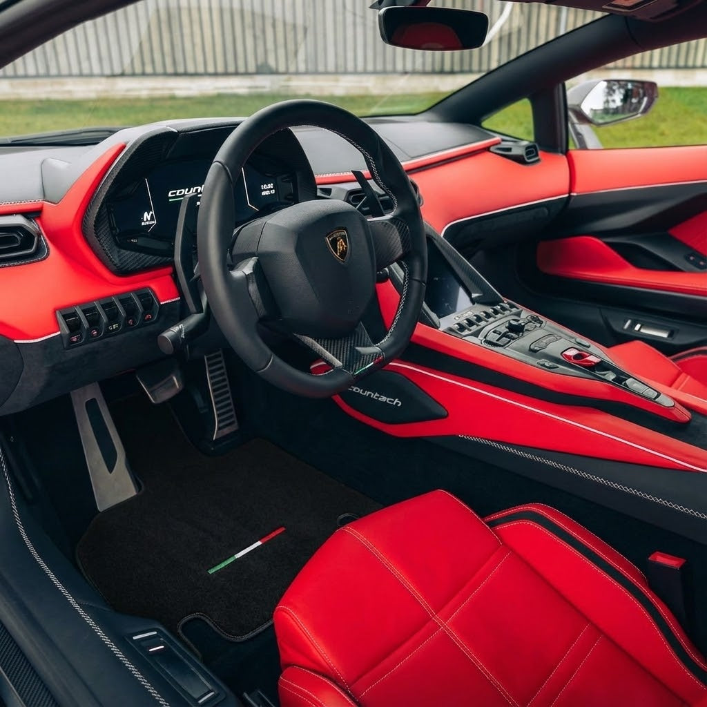 Schwarze Fußmatten für Lamborghini Countach (1974–1990) mit Leder - AutoWin