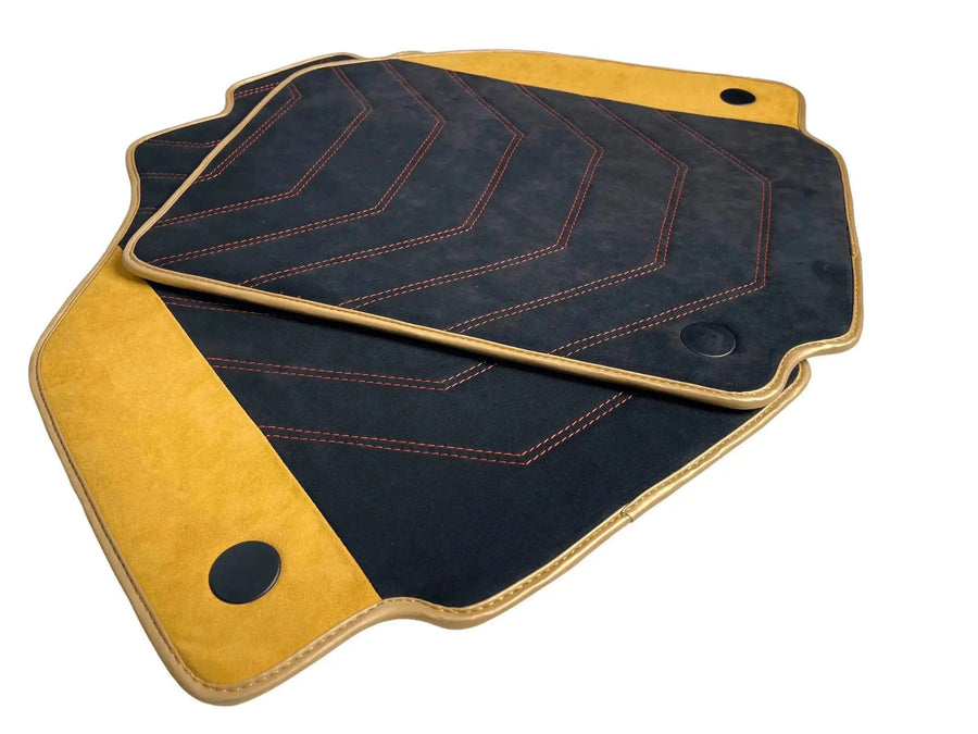 Customizable Black Floor Mats for Ferrari 458 Spider (2012-2015) with Tan Alcantara Leather - AutoWin