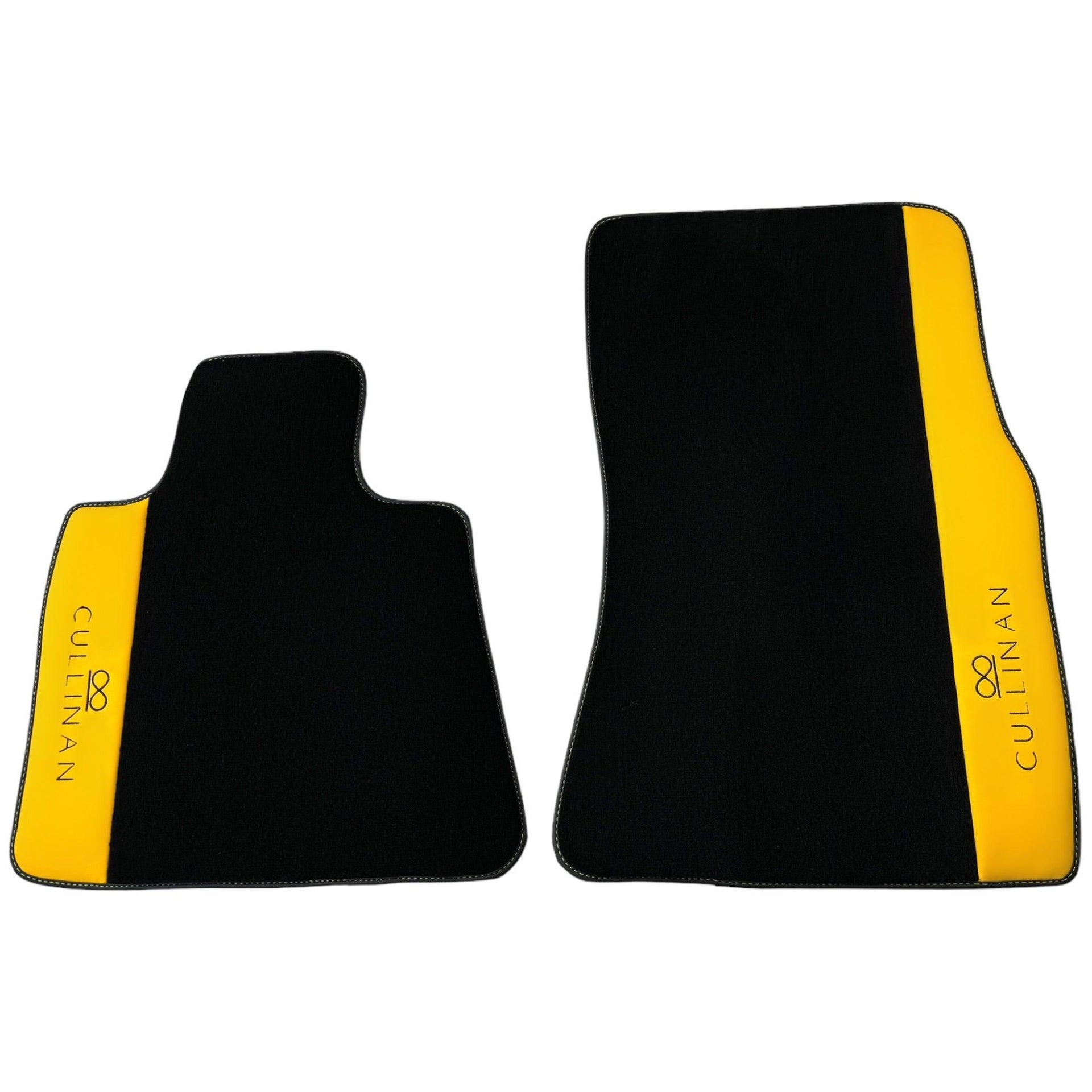 Black Floor Mats for Rolls Royce Cullinan with Yellow Leather - AutoWin