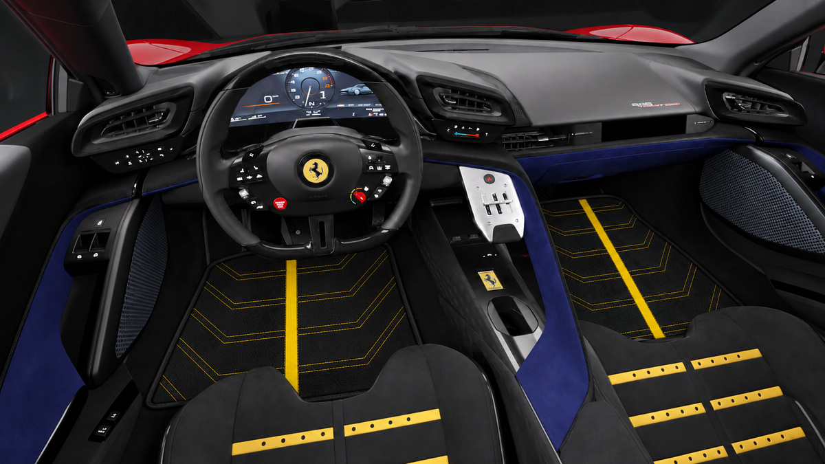 Interior look of floor mats for Ferrari 849 Testarossa (2026-2027)用黒レザーカーマット
