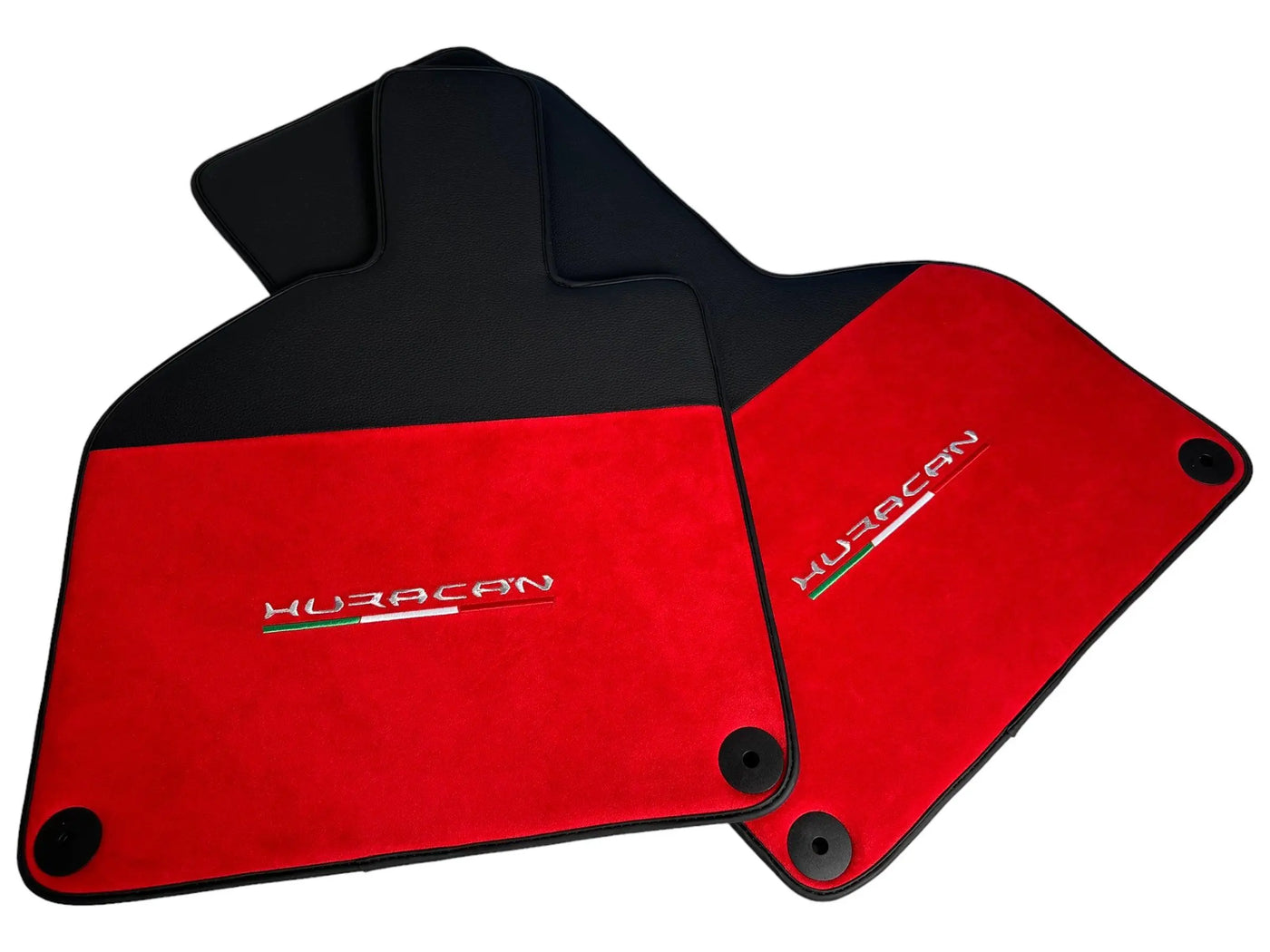 Floor Mats for Lamborghini Huracan Alcantara Red Leather With Huracan Logo - AutoWin